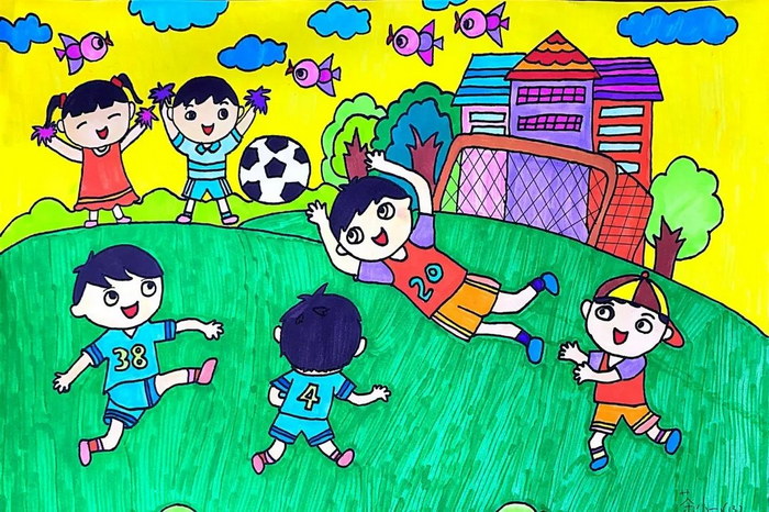 如何绘制足球小人踢球门的简笔画?(图1)